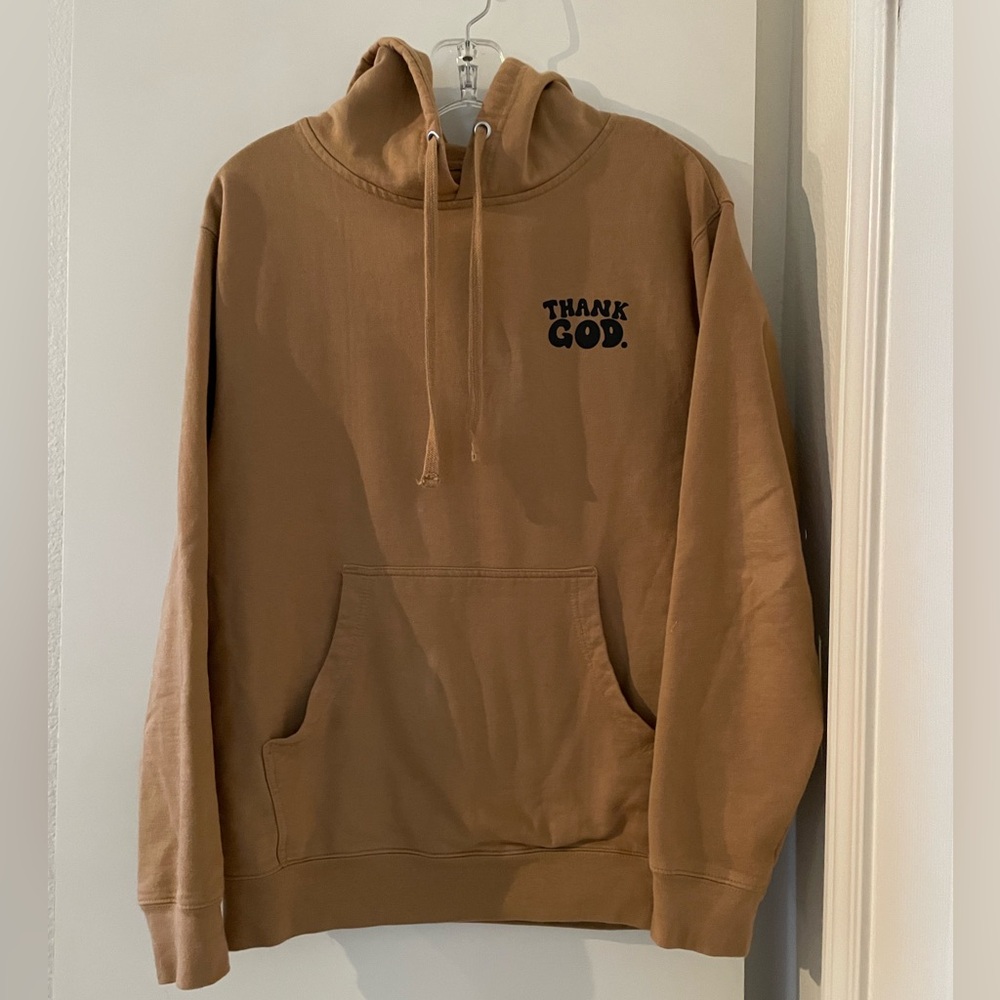 Thank God Hoodie Sweatshirt Sweater Tan/Black Cotton Adult Unisex